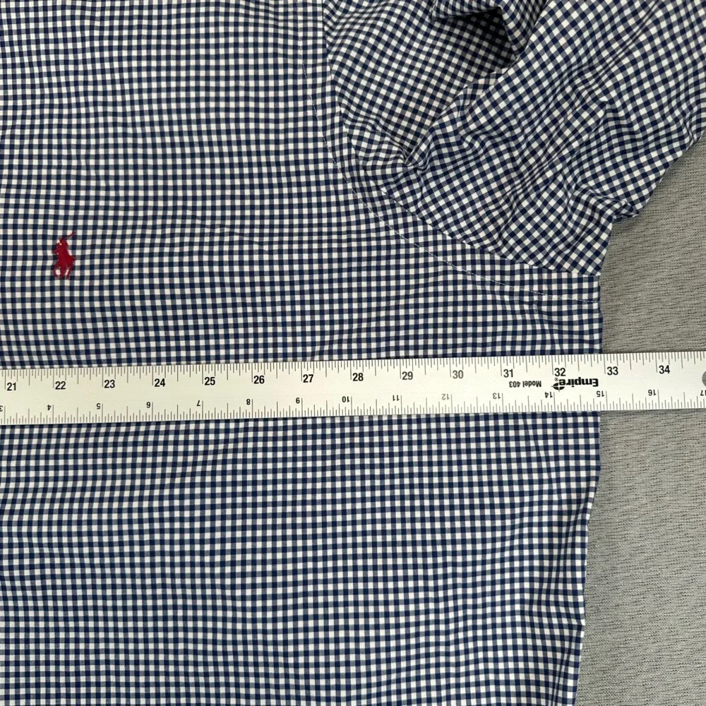 Polo Ralph Lauren Shirt Mens 4XLT Navy White Gingham Check Stretch Button Down